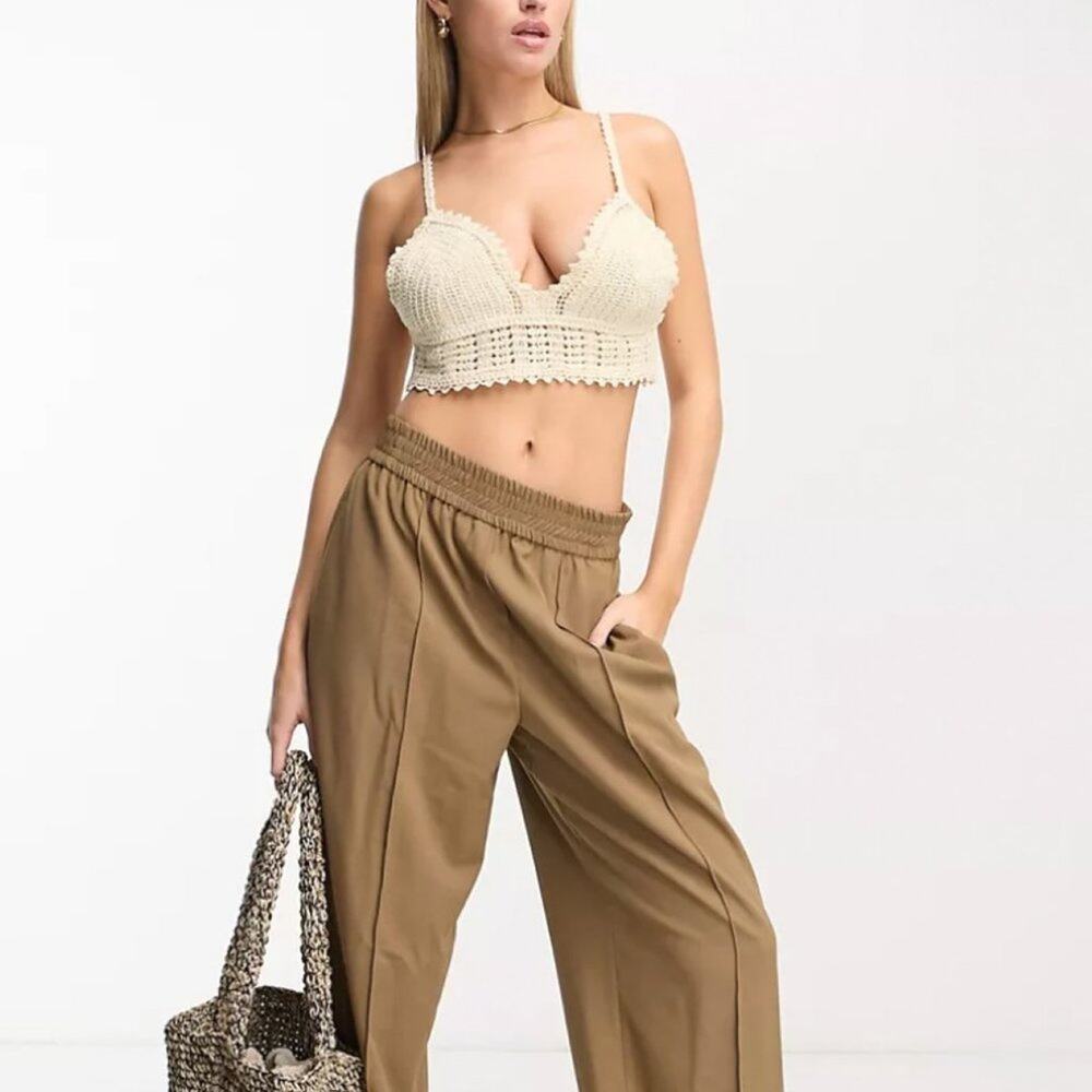 ASOS Something New x Klara Hellqvist Crochet Cropped Cami Top Beige Bralette Med - Picture 2 of 12